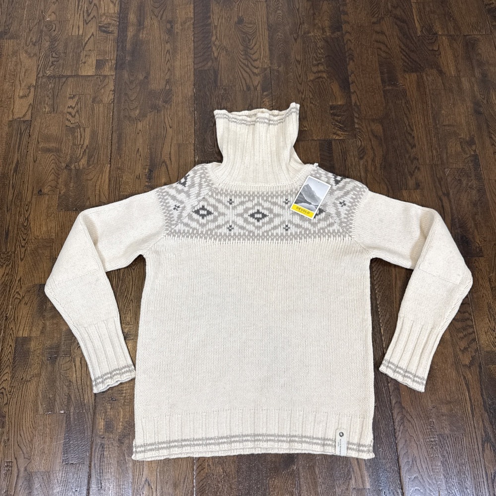 Devold Norway Ona Round Womens Turtle Neck Off White Merino Wool Sweater M NWT
